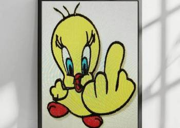 plakat obraz w ramce na sciane tweety kanarek kreskowka zolty bajka ptaszek