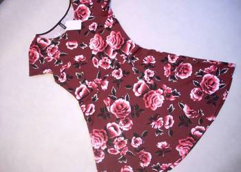H&M Sukienka Burgundowa Kwiaty NOWA 36 S