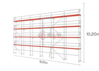 Rusztowanie elewacyjne 183,6 m2 używane 18x10,2 m Podest drewniany