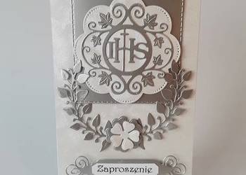 ZAPROSZENIA KOMUNIA IHS W SERWETCE C6 SREBRO – SZARY