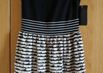 ZARA Basic czarna z falbankami ecru NOWA z metką XS