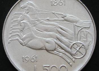 Włochy 500 lirów 1961 - SREBRO - kwadryga - stan 2