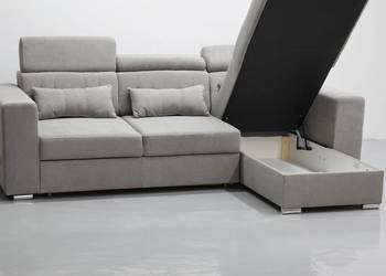 THS NAROŻNIK funkcja spania pojemnik regulowane oparcie SOFA szara tkanina