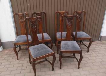 Krzesła Sowy Dębowe Wysokie Stare Antyk Komplet 6 Sztuk Po Renowacji .