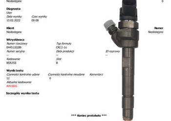 WTRYSKIWACZ BOSCH 0445110289 BMW 2.0D 143KM