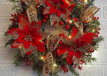 Wianek Bożonarodzeniowy Led Podświetlany   Bogato Zdobiony Ozdoba Świąteczn