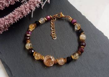 Bransoletka cytryn, czarny turmalin i tygrysie oko