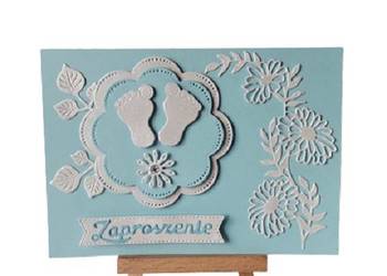 ZAPROSZENIA CHRZEST ŚWIĘTY STOPKI W SERWETCE C6 BŁĘKIT - BIEL