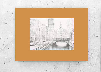 mały obrazek z miastem, miasto plakat A4, musztardowy szary plakat 21x30