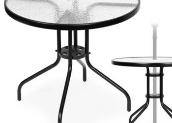 Stolik ogrodowy okrągły 80 cm na taras ogród balkon szkło hartowane otwór…