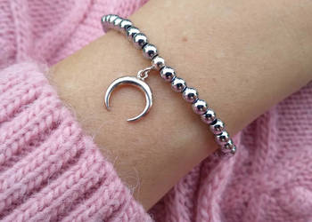 Bransoletka damska z Hematyu 4mm z półksiężycem srebrnym Bransoletka damska z Hematyu 4mm z półksiężycem srebrnym