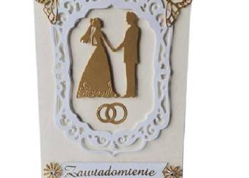 Zawiadomienia Ślub Para Młoda Złączona W Koronce B6 Złoto – Biel - Ecri