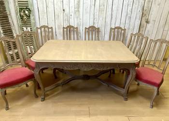 Zestaw odnowiony potężny stół dębowy 8 krzeseł Francja Ludwik XV I pół.XX