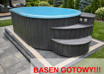 BASEN OGRODOWY WOLNOSTOJĄCY Z HYDROMASAŻEM W ZABUDOWĄ Z DESKI KOMPOZYTOWEJ