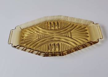 Stara nieużywana paterka, tacka szkło miodowe HSG Ząbkowice