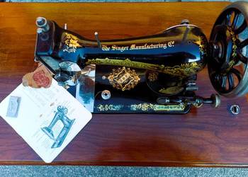 Antyczna maszyna do szycia SINGER Model 15 (ok. 1900 r.) + oryginalny stół