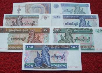 MYANMAR (2) Kolekcjonerskie Banknoty Zestaw - 7 sztuk UNC