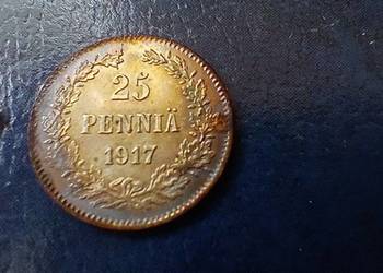 Stare monety 25 pennia 1917 odmiana 1 Finlandia srebro