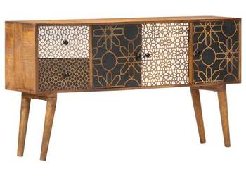 Szafka z nadrukiem, 130 x 30 x 70 cm, lite drewno mango（SKU:247917）