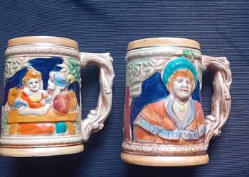 Dwa ceramiczne kufle ze scenkami rodzajowymi, majolika. Bawaria lub Tyrol.
