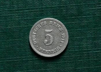 NIEMCY - 5 fenigów, 1911r Znak menniczy „A” - Berlin