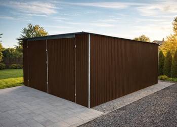 Garaż Blaszany 4x5 Brąz MAT – Spad na tył, Brama dwuskrzydłowa, Producent