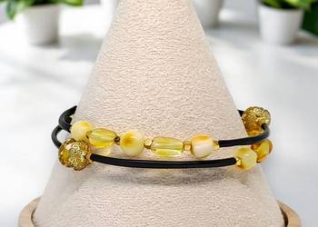 Bransoletka BURSZTYN mleko kreda cytryna, drut pamięciowy #845