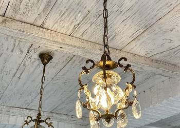 Para francuskich kryształowych Żyrandoli nr. 6 Francja, mosiądz Antyk lampa