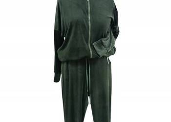 Dres-komplet damski welurowy z Kapturem-rozm S-M -biust 116cm KHAKI