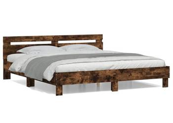 vidaXL Rama łóżka z wezgłowiem, przydymiony dąb, 200x200 cm(SKU:3207396)