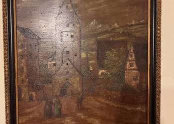 Obraz stary z czasów PRL lata60-te antyk w ramie ozdobnej 58cm/51cm sztuka