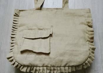 Duża torba lniana shopper XL z falbaną