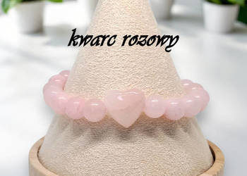 Bransoletka z kwarcu różowego, KWARC RÓŻOWY, serce, kulka #486
