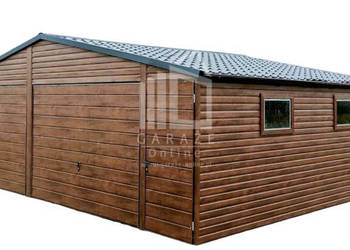 GARAŻ BLASZANY 7m x 6m dwuspadowy blachówka - Brama ID96