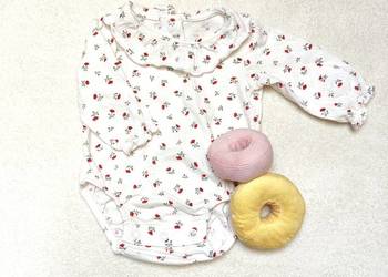 Body H&M 56 białe w czerwone kwiaty bawełna dla noworodka newborn dziewczyn