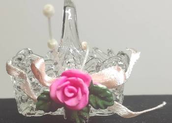 Szklany koszyk koszyczek miniaturka 4 cm szkło artystyczne figurka vintage