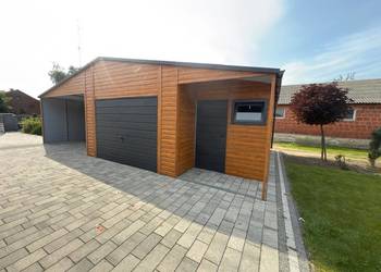 Garaż blaszany 8x6 Drewnopodobny wiata profil poziom premium producent
