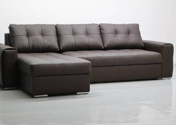 Brązowa SKÓRA NATURALNA narożnik funkcja spania pojemnik 1006 kanapa sofa