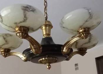 Salonowy, pięcioramienny żyrandol - piękne klosze