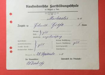 ( 1816 ) Niem.Świadectwo Komercyjnej Szk. Białogard 3, Grefe