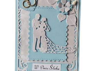 Kartki Pamiątka Ślub Para Młoda Obrączki B6 Błękit – Srebro