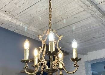 Francuski antyczny Żyrandol nr. 39 Francja, XX w. mosiądz 5-ram Lampa