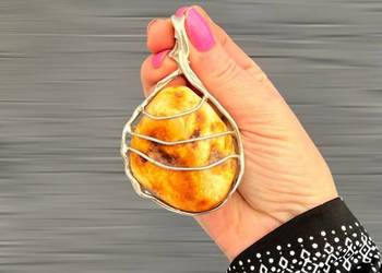 WYPRZEDAŻ wisior srebro 925 bursztyn bałtycki rękodzieło unikat