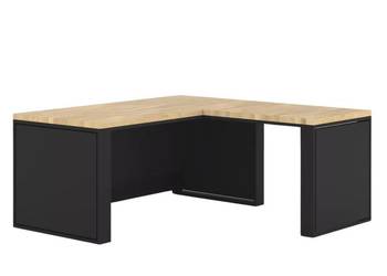 Biurko Narożne z Drewna Dębowego Stalowy Stelaż z Blendami Czarnymi