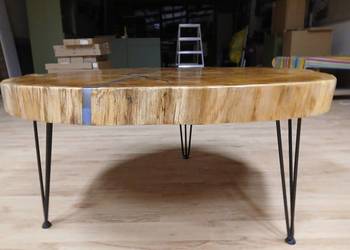 Stolik kawowy plaster dębowy 92 cm żywica