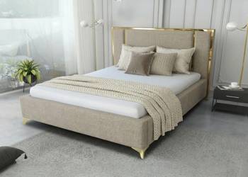 Beżowe łóżko złote 140x200 + pojemnik + stelaż