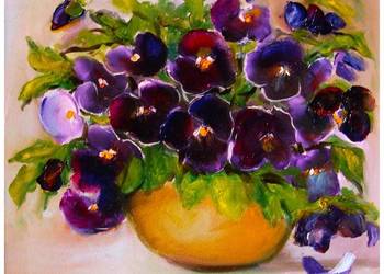 Bratki obraz olejny 25cm-25cm dostępny