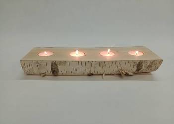 ŚWIECZNIK  DREWNIANY BRZOZOWY Z DREWNA ŚWIECZKI S101 32,5 CM