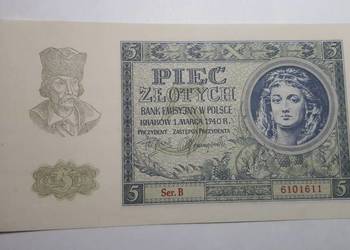 RZADKOŚĆ !!! 5 złotych 1940 s. B UNC !!!