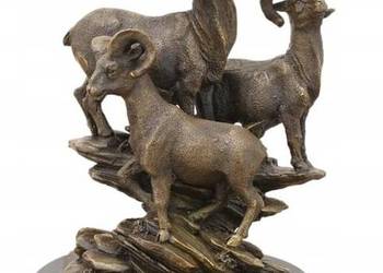 Rodzina Muflonów Na Skale - Muflon Kozica - Figura Rzeźba z Brązu - Ozdoba